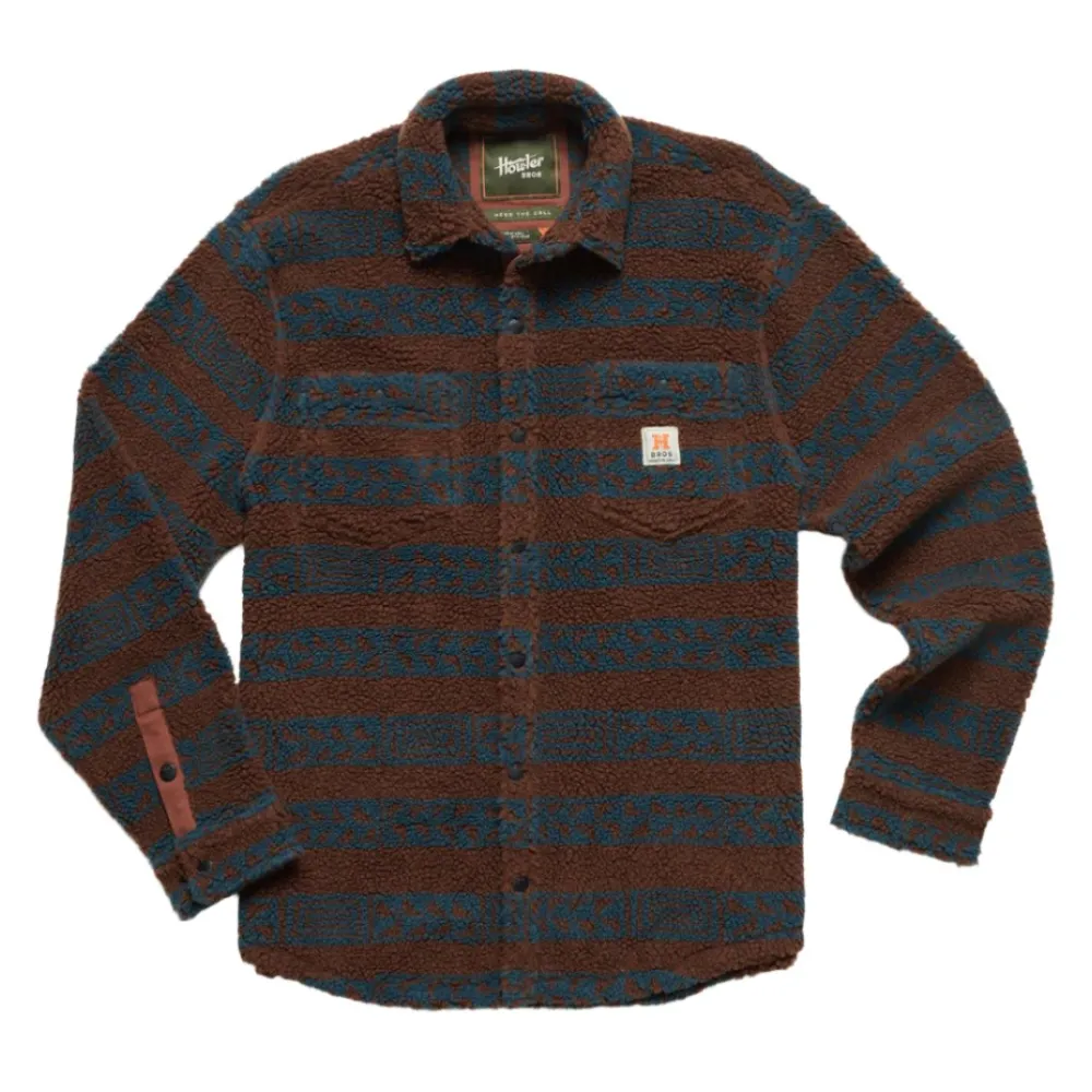 Shirts-Howler Brothers Allegheny Fleece Overshirt for Men (SALE) Hanko Stripe : Mink Brown