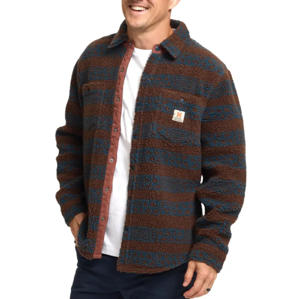 Shirts-Howler Brothers Allegheny Fleece Overshirt for Men (SALE) Hanko Stripe : Mink Brown