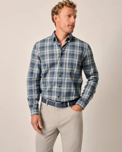 Shirts-Johnnie-O Benjamin Tucked Cotton Blend Button Up Shirt for Men (SALE) Heather Gray