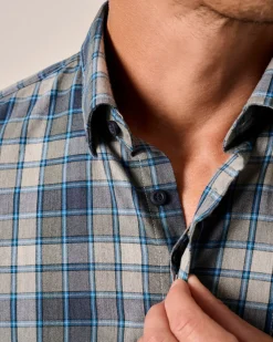 Shirts-Johnnie-O Benjamin Tucked Cotton Blend Button Up Shirt for Men (SALE) Heather Gray