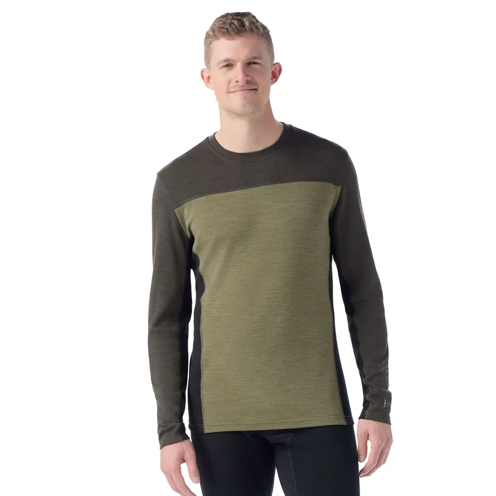 Baselayers & Underwear-Smartwool Classical Thermal Merino Base Layer Colorblock Crew for Men Winter Moss-North Woods