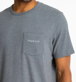 T-Shirts-Free Fly Apparel Comfort On Pocket Tee for Men (SALE) Heather Storm Cloud