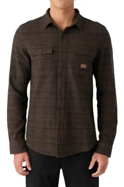 Shirts-O'Neill Davies Flannel Standard Fit Long Sleeve Shirt for Men (SALE) Carafe