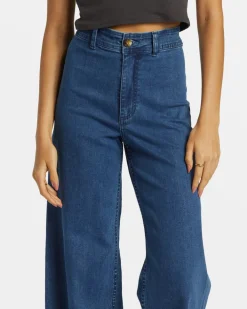 Pants-Billabong Free Fall Indigo Wide-Leg Jeans for Women (SALE) Oceana Blue