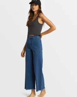 Pants-Billabong Free Fall Indigo Wide-Leg Jeans for Women (SALE) Oceana Blue