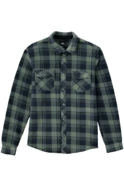 Shirts-O'Neill Glacier Plaid High Pile Superfleece Standard Fit Shirt for Men (SALE) Dark Olive