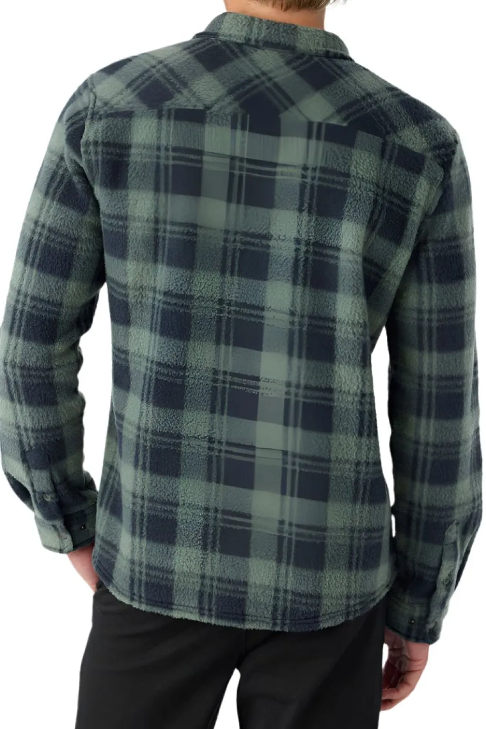 Shirts-O'Neill Glacier Plaid High Pile Superfleece Standard Fit Shirt for Men (SALE) Dark Olive