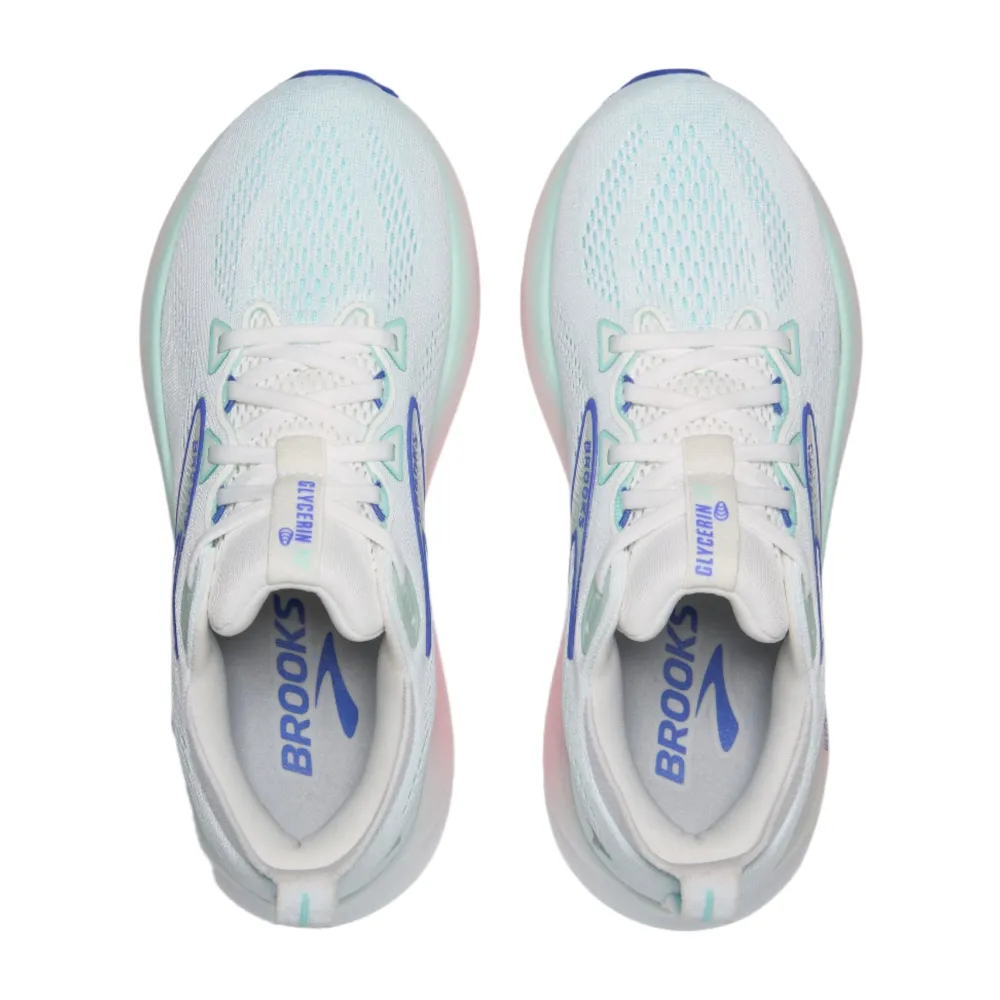 Shoes-Brooks Glycerin 22 Running Shoes for Women White/Limpet Shell/Amparo Blue