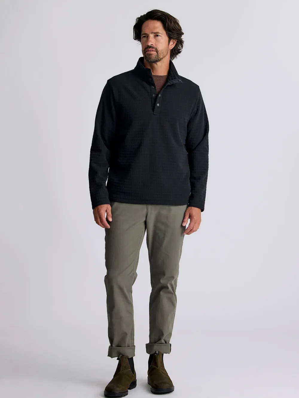 Fleece-Free Fly Apparel Gridback Fleece Snap Pullover for Men (SALE) Black