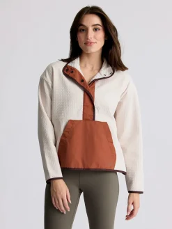 Fleece-Free Fly Apparel Gridback Fleece Snap Pullover for Women (SALE) Stone