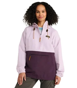 Rain & Snow Wear-L.L.Bean Mountain Classic Anorak, Colorblock for Women Lavendar Ice/ Eggplant