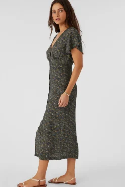 Dresses & Rompers-O'Neill Rayney Ava Ditsy Button Front Midi Dress for Women Multi Color