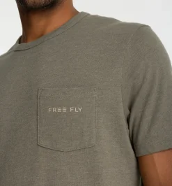 T-Shirts-Free Fly Apparel Redfish Camo Pocket Tee for Men Heather Fatigue